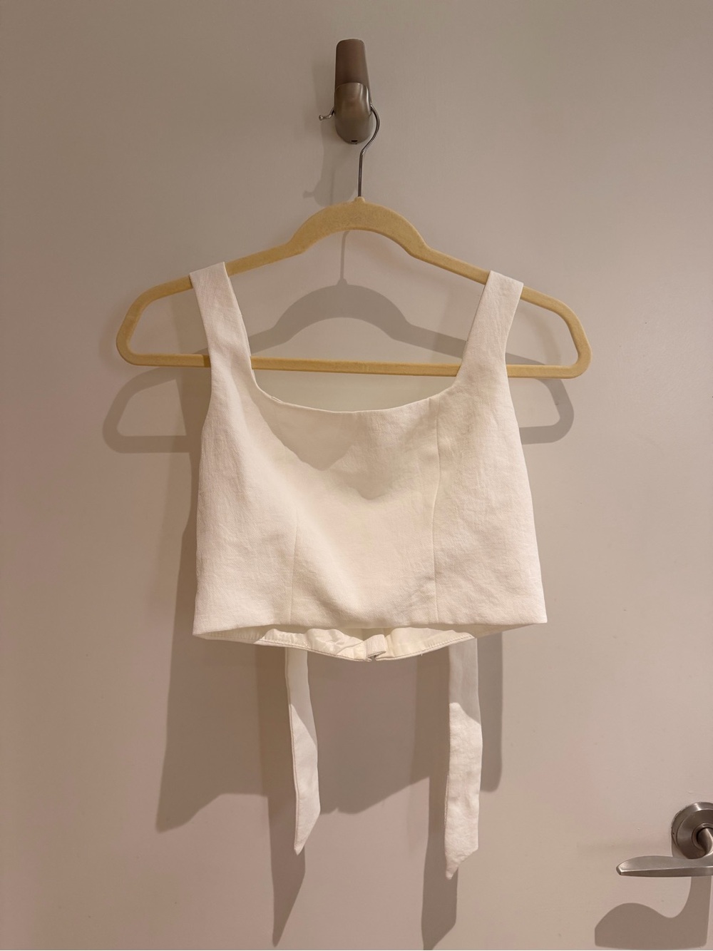 Cropped White Crepe Tie-Back Top